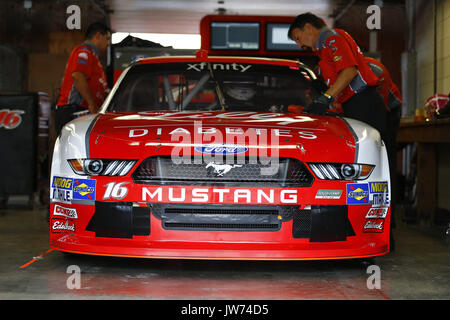 Lexington, Ohio, USA. 11th Aug, 2017. August 11, 2017 - Lexington, Ohio, USA: Ryan Reed (16) sits in the garage before practice for the Mid-Ohio Challenge at Mid-Ohio Sports Car Course in Lexington, Ohio. Credit: Chris Owens Asp Inc/ASP/ZUMA Wire/Alamy Live News Stock Photo