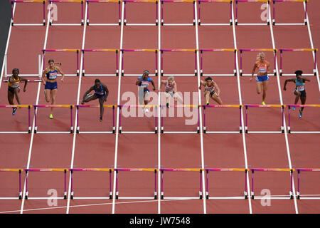 London, UK.  11 August 2017. Eventual winner Dawn Harper Nelson (USA) lane 7 en route to winning her 100m hurdles semi-finals at the London Stadium, on day eight of The IAAF World Championships London 2017.  Second Pamela Dutkiewicz (GER), third Kendra Harrison (USA).  Credit: Stephen Chung / Alamy Live News Stock Photo