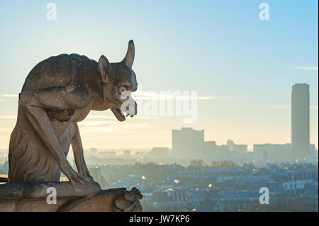 Gargoyle looking at Paris aerial view Stock Photo