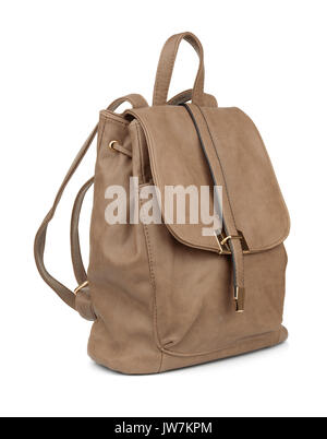 Brown leather backpack isolated on white Stock Photo