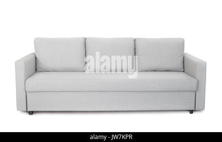 Front view of grey sofa isolated on white Stock Photo