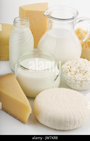 Close up of various fresh dairy products Stock Photo