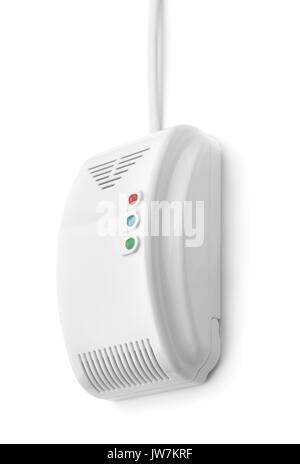 Smoke and gas detector isolated on white Stock Photo