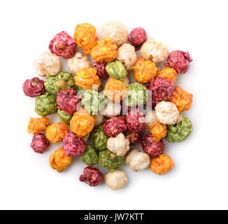 Top view of colorful popcorn isolated on white Stock Photo