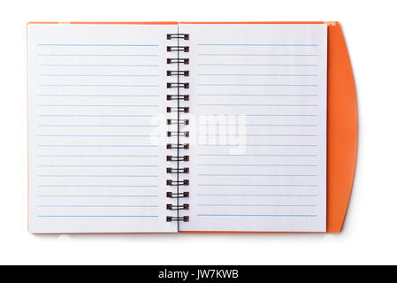 Top view of open blank notebook isolated on white Stock Photo
