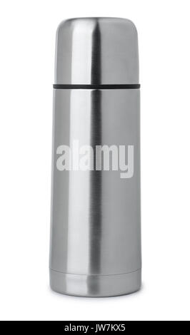 Front view of steel thermos flask isolated on white Stock Photo