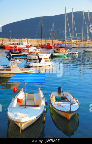 Small boats in port of Herceg Novi, Montenegro Stock Photo
