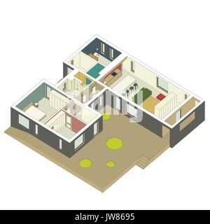 Isometric house inside Stock Vector