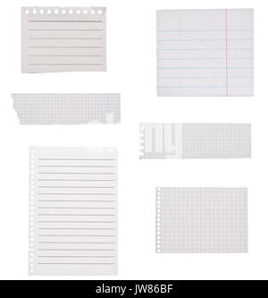 Set of blank squared and lined paper isolated on white Stock Photo