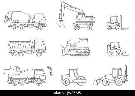 Construction machines thin icons. Stock Vector