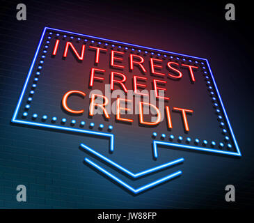 3d Illustration depicting an illuminated neon sign with an interest free credit concept. Stock Photo