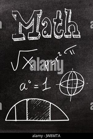 Digital composite of Math doodles on blackboard Stock Photo
