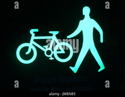 push button for pedestrians and cyclists on leeds cycling super highway road crossing leeds Yorkshire UK Stock Photo