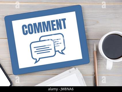 Digital composite of Comment text and chat graphic on tablet screen Stock Photo