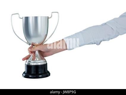 Digital composite of Woman with a trophy on hands Stock Photo