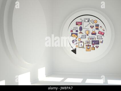 Digital composite of Conceptual graphic on 3D room wall Stock Photo