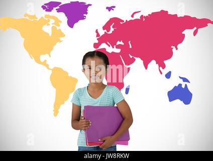 Digital composite of Schoolgirl in front of colorful world map Stock ...