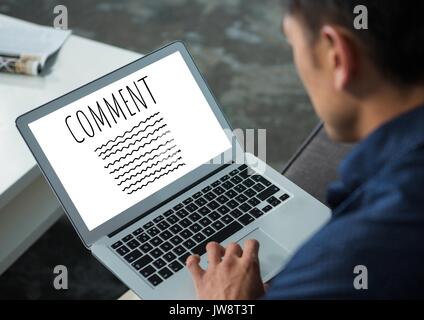 Digital composite of Comment text and graphic on laptop screen with mans hands Stock Photo