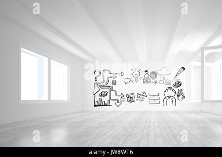 Digital composite of Conceptual graphic on 3D room wall Stock Photo