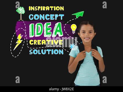Digital composite of Schoolgirl next to colorful creative concept idea text Stock Photo