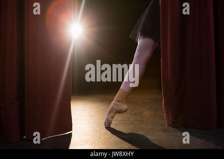 Graceful ballerina standing en pointe in the stage Stock Photo