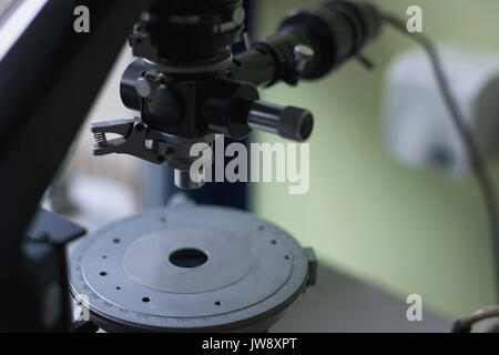 Close up of microscope in laboratory Stock Photo