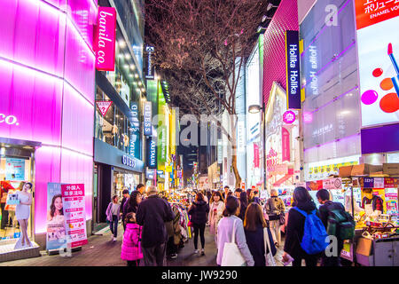 SEOUL - MARCH 20: Myeong-Dong Market is large shopping street in Seoul.Photo taken on March 20,2016 in seoul,South Korea. Stock Photo