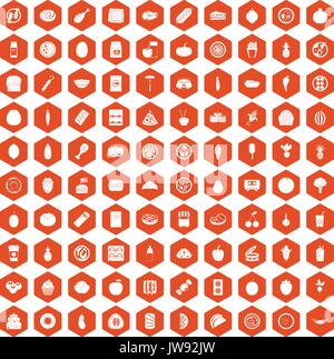 100 nutrition icons hexagon orange Stock Vector