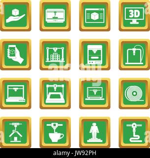 3D Printing icons set green Stock Vector
