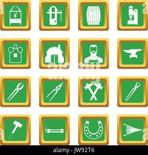 Blacksmith icons set green Stock Vector