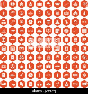 100 offence icons hexagon orange Stock Vector