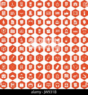 100 office icons hexagon orange Stock Vector