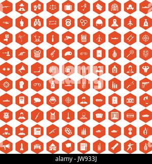 100 officer icons hexagon orange Stock Vector