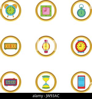 Types of clock icons set, cartoon style Stock Vector