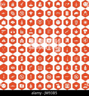 100 oppression icons hexagon orange Stock Vector
