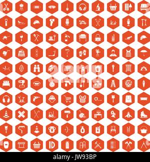 100 outfit icons hexagon orange Stock Vector