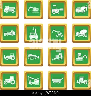 Building vehicles icons set green Stock Vector