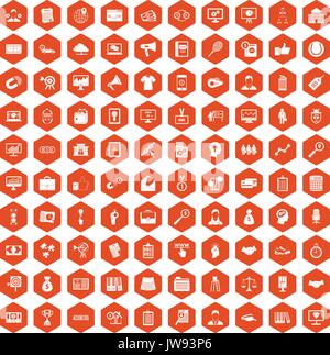 100 partnership icons hexagon orange Stock Vector