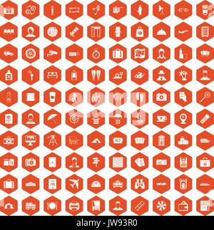 100 passport icons hexagon orange Stock Vector