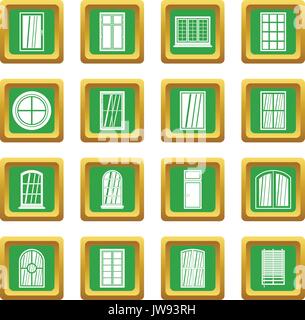 Plastic window forms icons set green Stock Vector