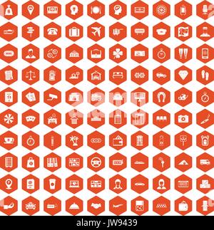 100 paying money icons hexagon orange Stock Vector