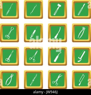 Surgeons tools icons set green Stock Vector