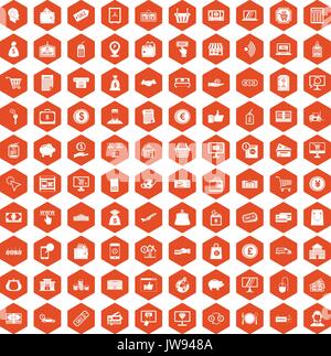 100 payment icons hexagon orange Stock Vector