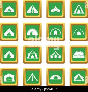 Tent forms icons set green Stock Vector