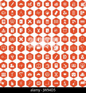 100 pensil icons hexagon orange Stock Vector