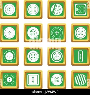 Clothes button icons set green Stock Vector