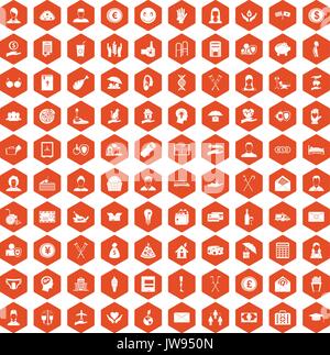 100 philanthropy icons hexagon orange Stock Vector