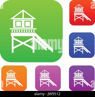 Wooden stilt house icon green Stock Vector Image & Art - Alamy