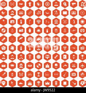 100 photo icons hexagon orange Stock Vector