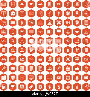 100 plan icons hexagon orange Stock Vector